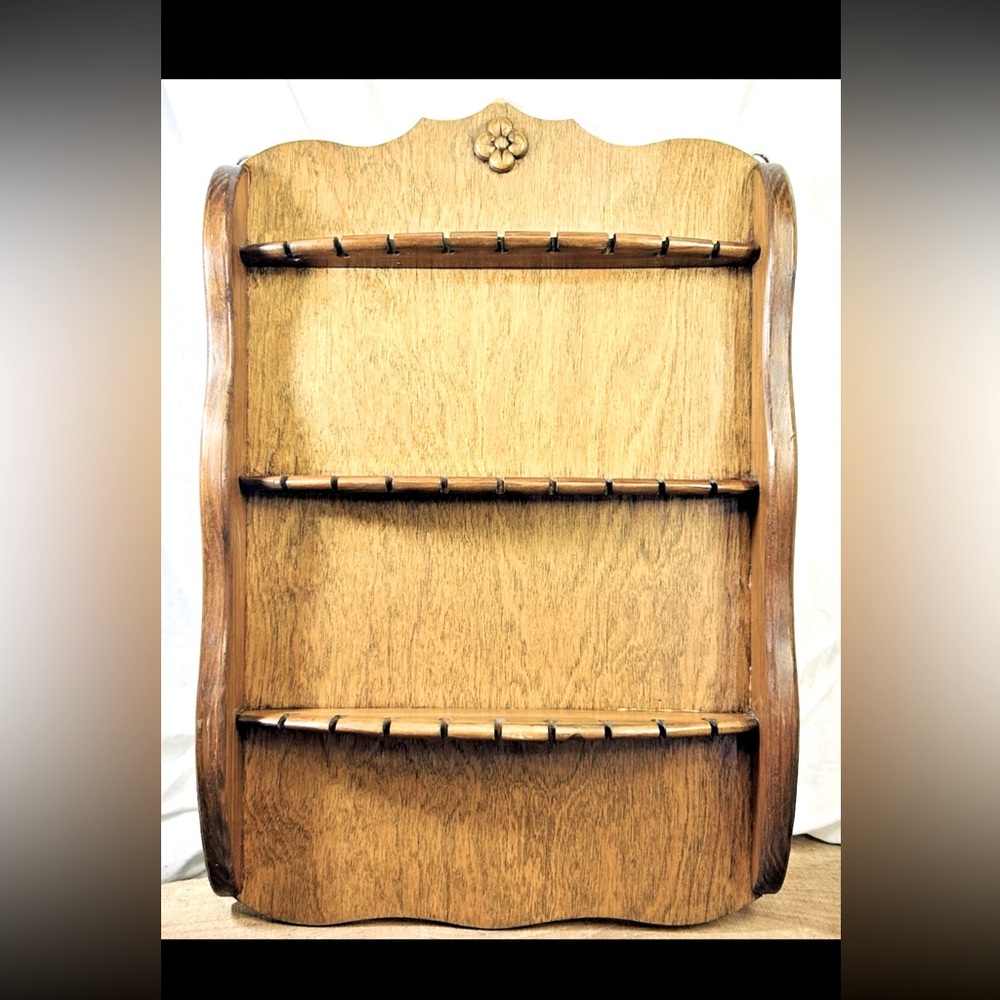 VTG Collector Display Rack Decorative Wood Souvenir Spoon Rack 27 Slots Artisan